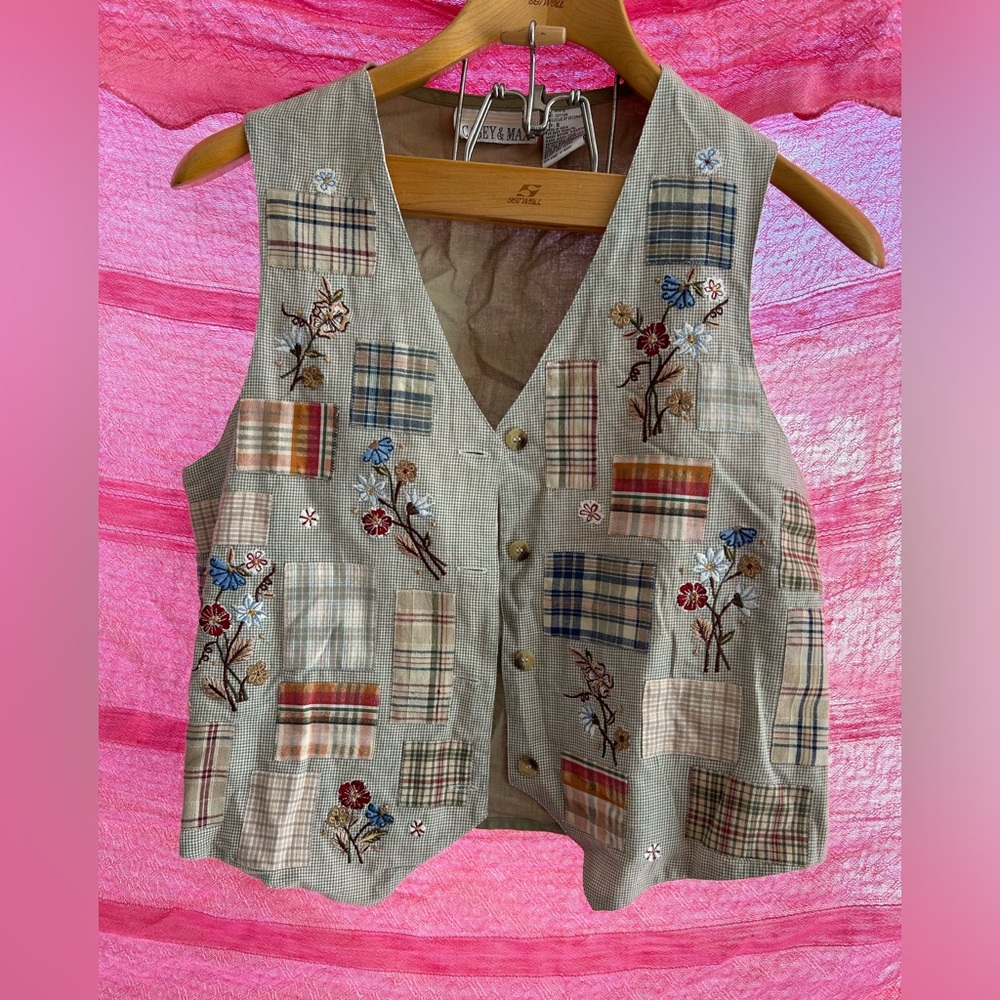 Stitched Patchwork Vest with embroidered flowers Casey & Max